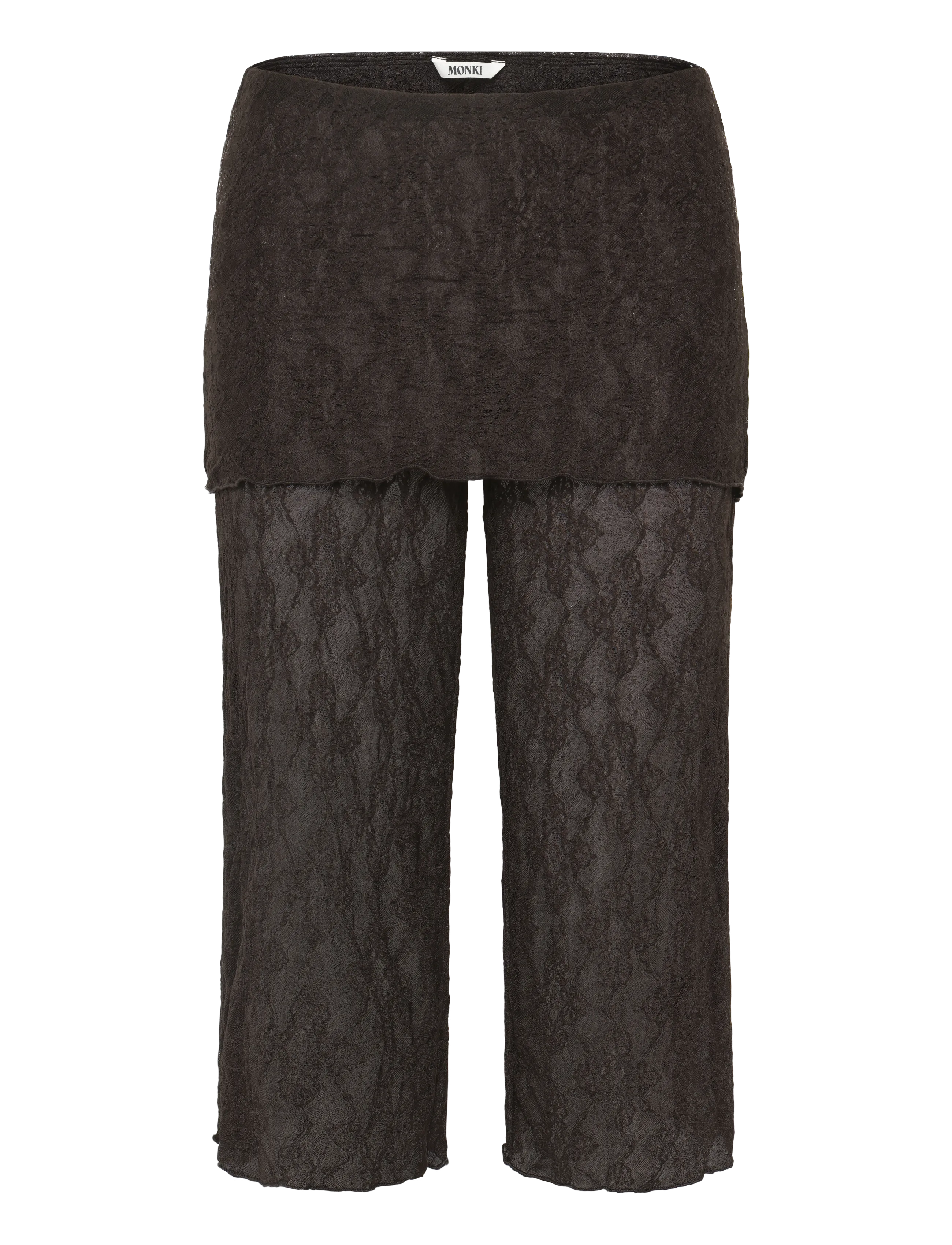 Monki Lace capri pants - Kläder - BROWN DARK / brown