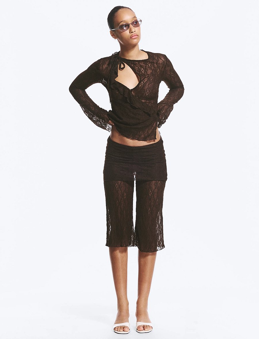 Monki - Lace capri pants - caprihose - brown dark - 0