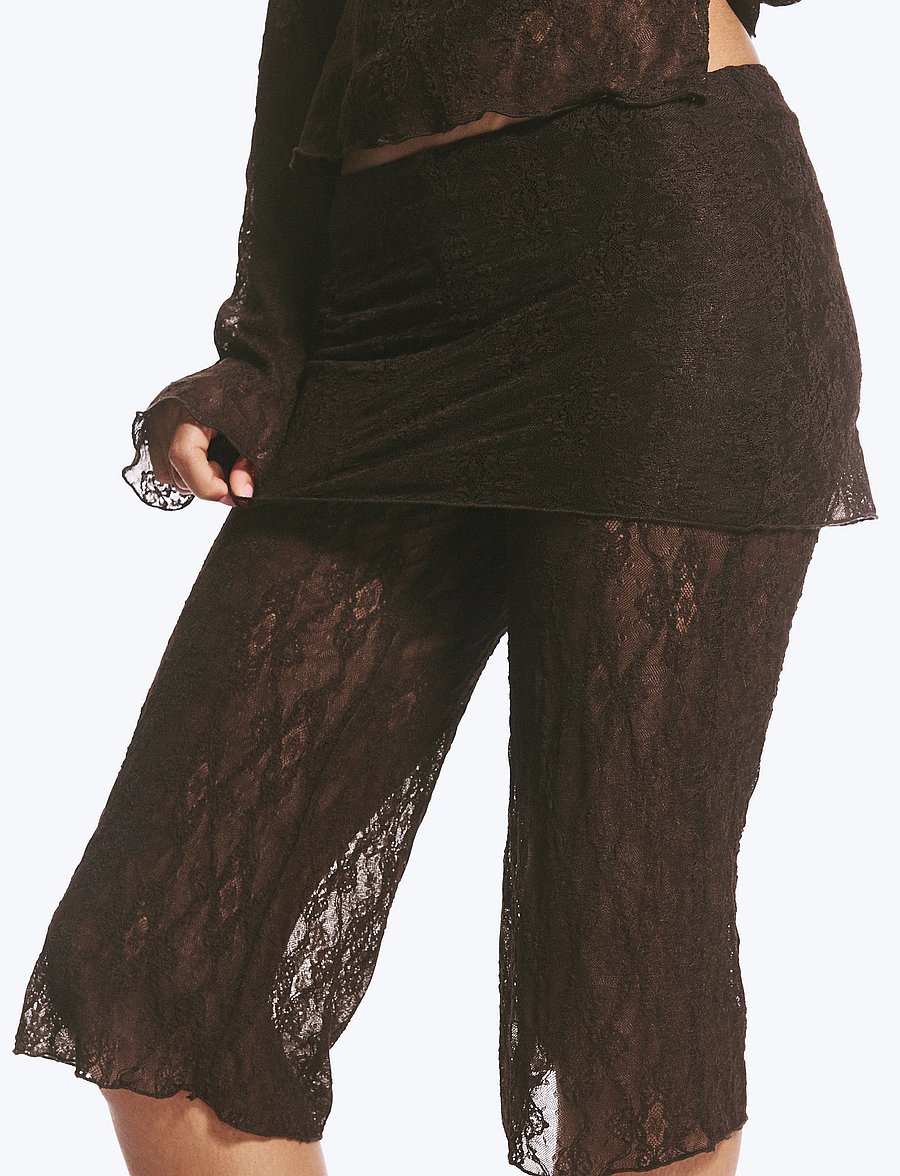 Monki - Lace capri pants - caprihose - brown dark - 4