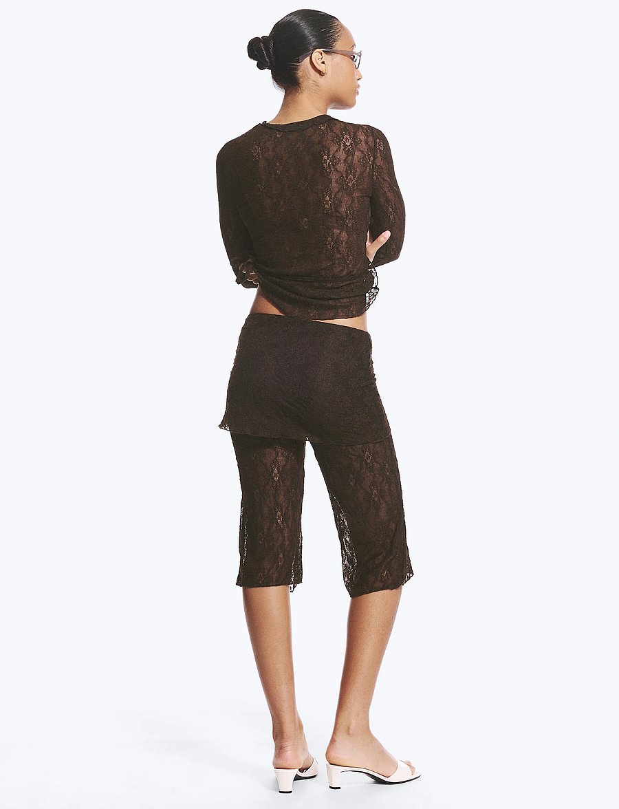 Monki - Lace capri pants - caprihose - brown dark - 5