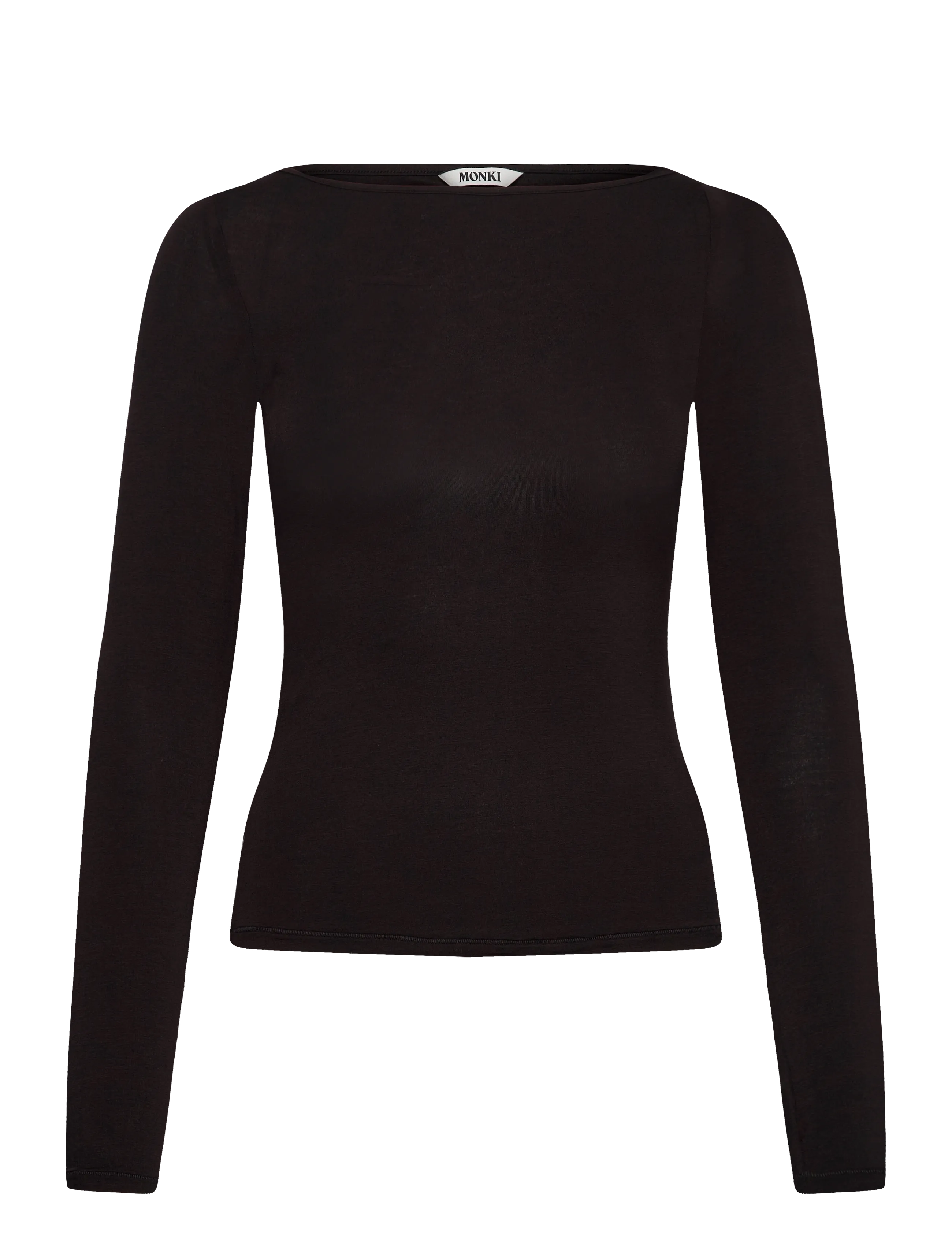 Monki Sheer Boatneck LS - Long-sleeved tops - BLACK DARK / black