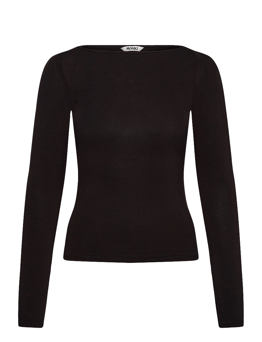 Monki - Sheer Boatneck LS - long-sleeved tops - black dark - 0