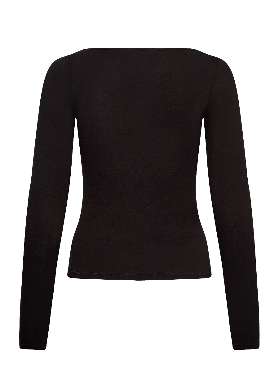 Monki - Sheer Boatneck LS - long-sleeved tops - black dark - 1