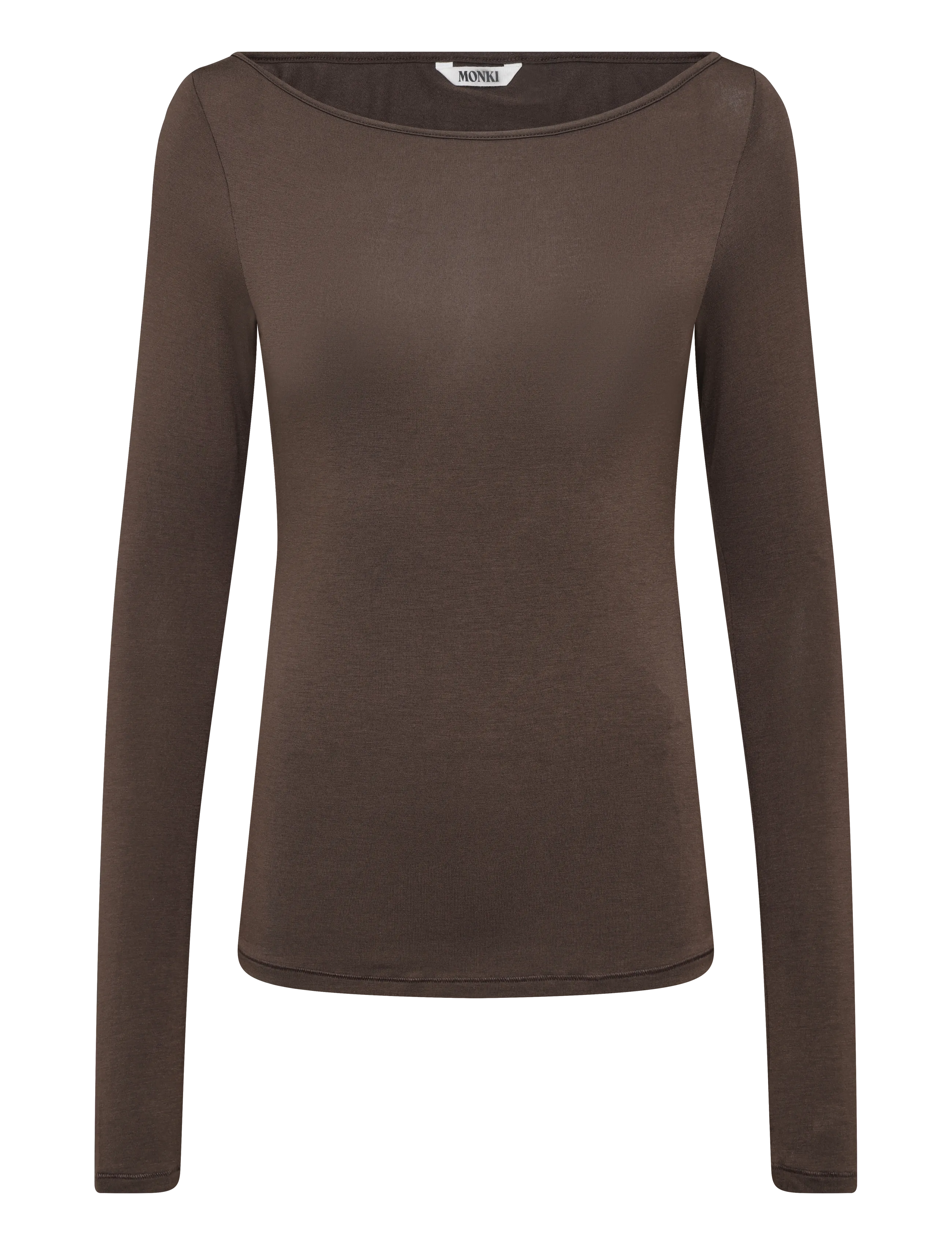 Monki Sheer Boatneck LS - T-shirts & Toppe - BROWN DARK / brown