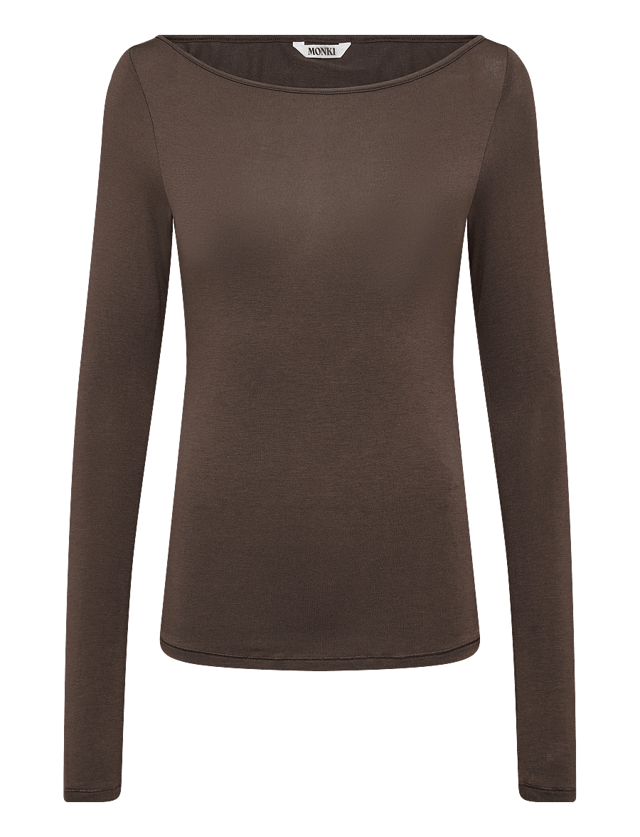 Monki - Sheer Boatneck LS - palaidinukės ilgomis rankovėmis - brown dark - 0