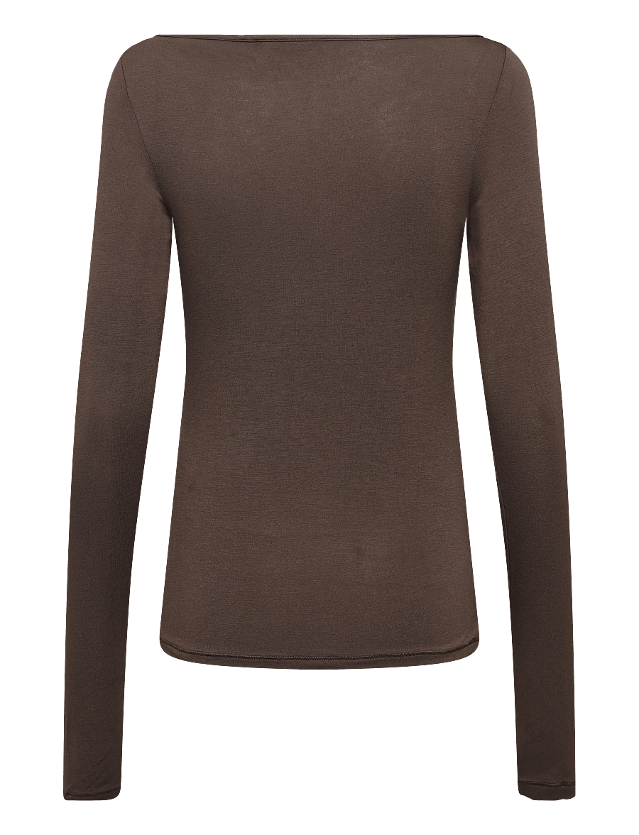 Monki - Sheer Boatneck LS - palaidinukės ilgomis rankovėmis - brown dark - 1