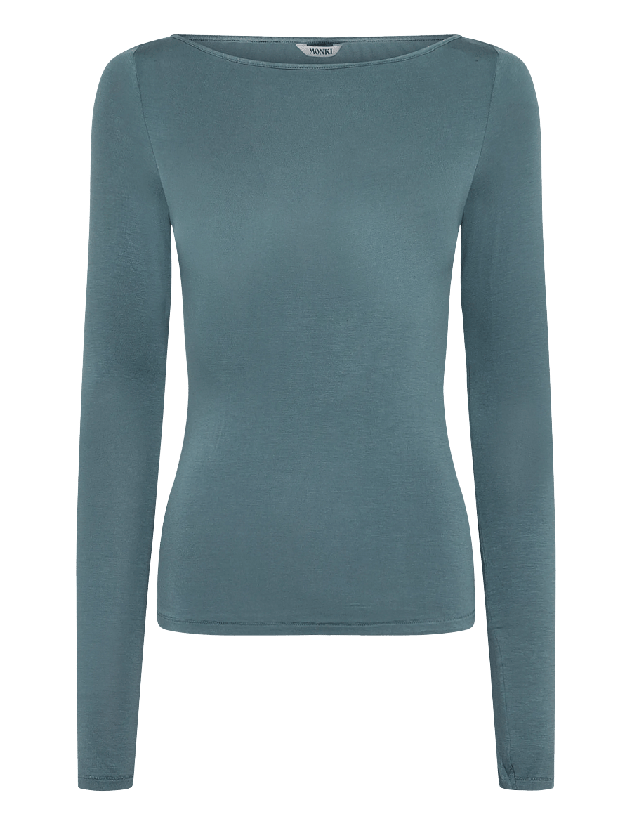 Monki - Sheer Boatneck Long-sleeve - langärmlige tops - grey dark - 0