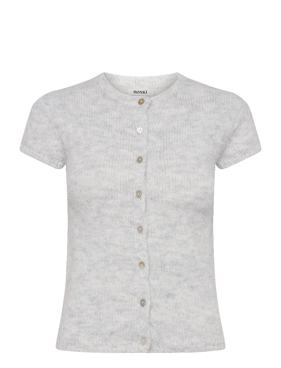 Monki - Knitted short-sleeved cardigan - cardigans - grey melange dusty light - 0