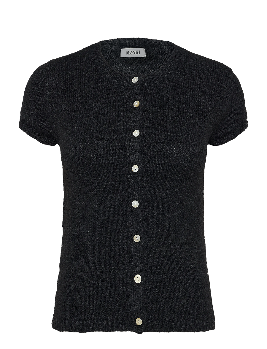 Monki - Knitted short-sleeved cardigan - cardigans - black dark - 0