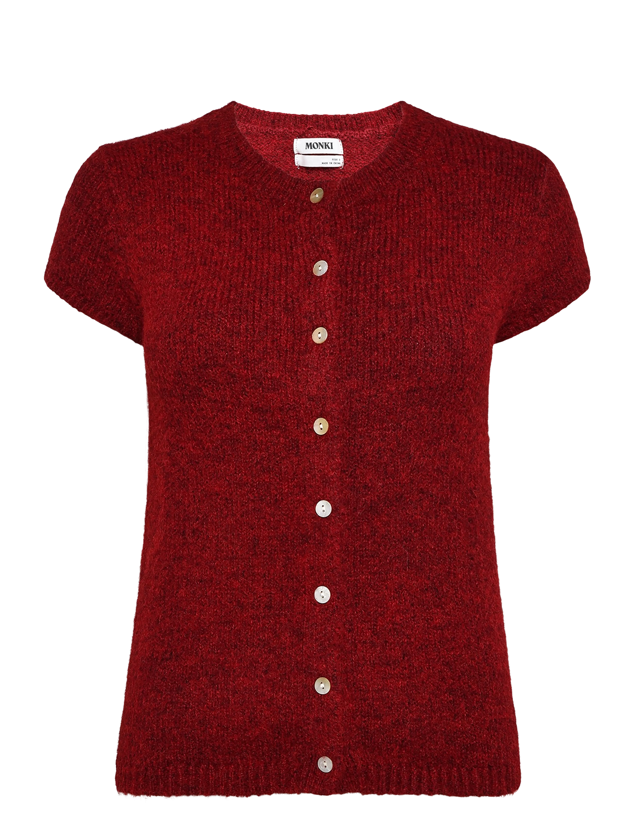 Monki Kn Short Sleeve Cardigan - Noor - RED DARK / red