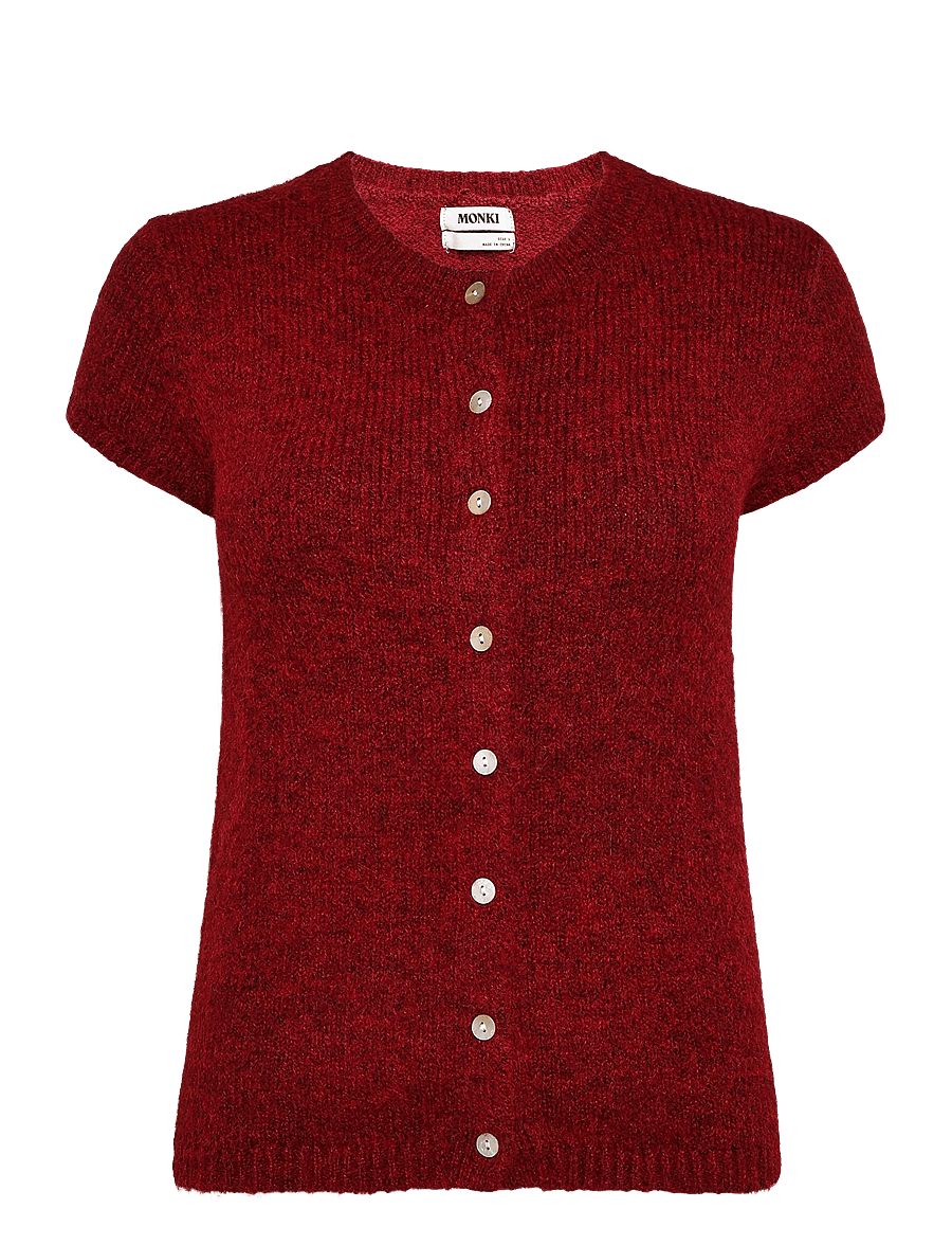 Monki - Knitted short-sleeved cardigan - strickjacken - red dark - 0