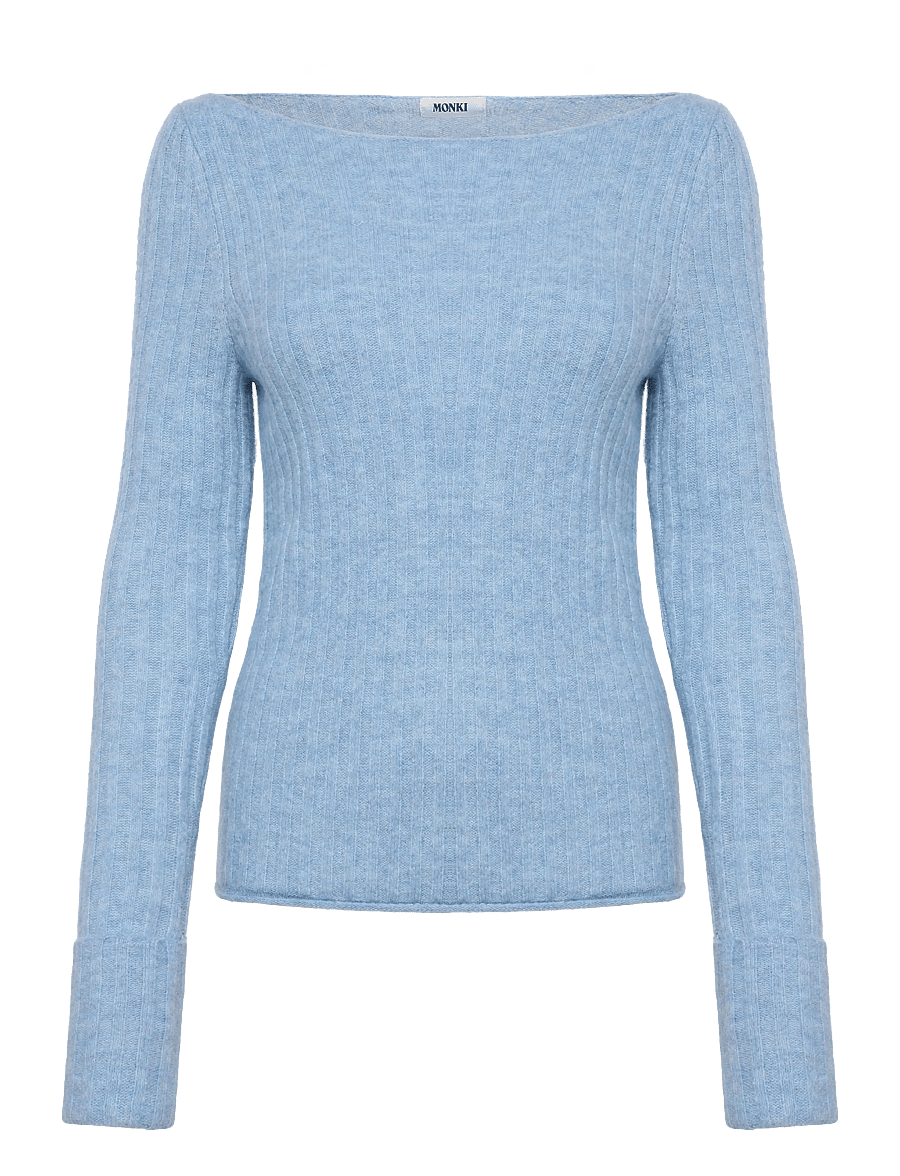 Monki - Knitted ribbed sweater - pullover - blue dusty light - 0