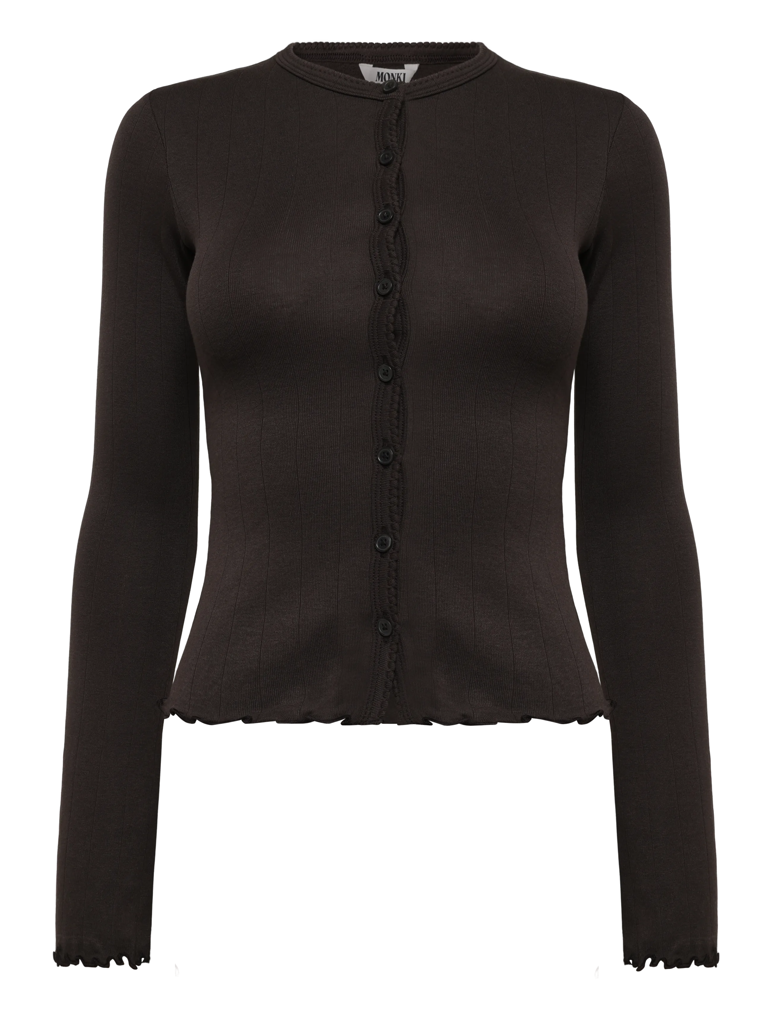 Monki Ribbed Cardigan - Cardigans - BROWN DARK / brown