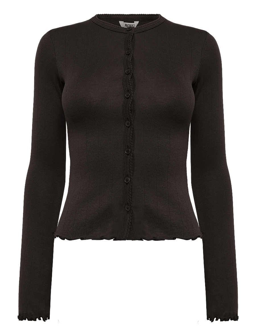 Monki - Ribbed Cardigan - koftor - brown dark - 0