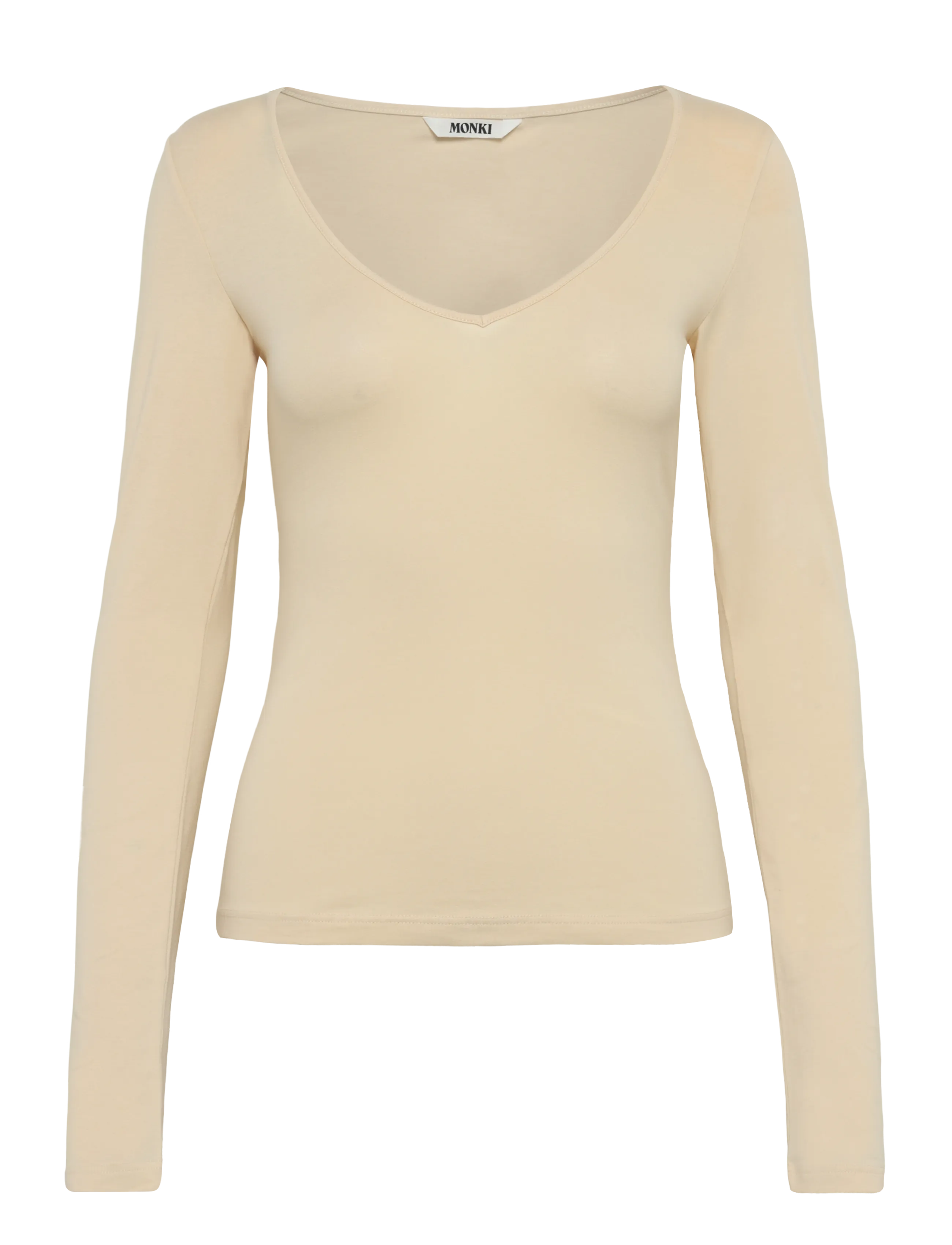 Monki V-Neck Longsleeve - Monki - BEIGE DUSTY LIGHT / beige