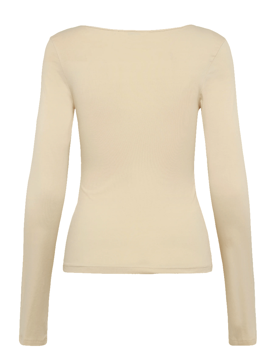 Monki - V-Neck Longsleeve - långärmade toppar - beige dusty light - 1