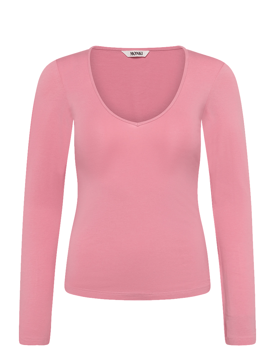 Monki - V-Neck Longsleeve - långärmade toppar - pink medium - 0