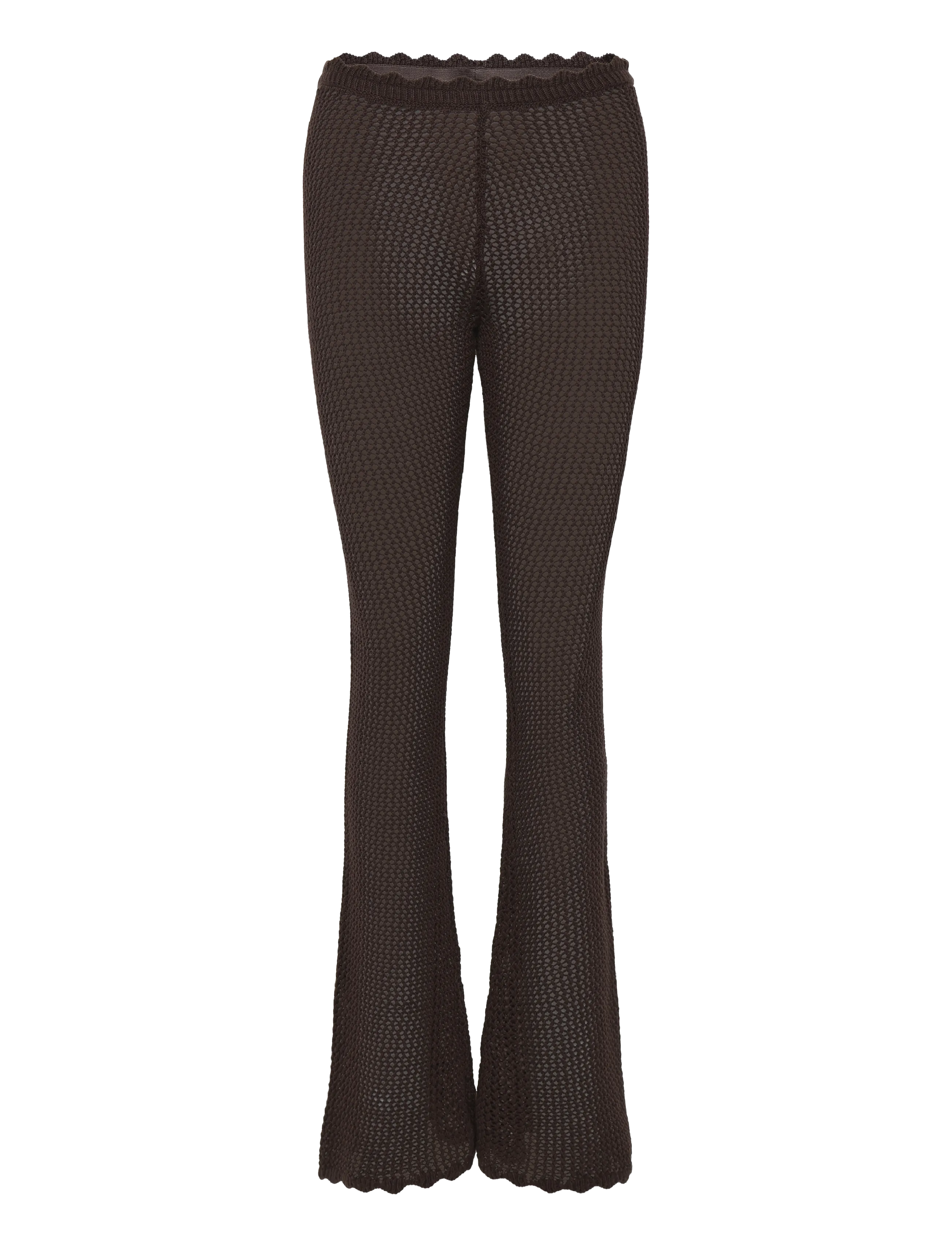 Monki Flared Crochet Trousers - Bukser - BROWN DARK / brown