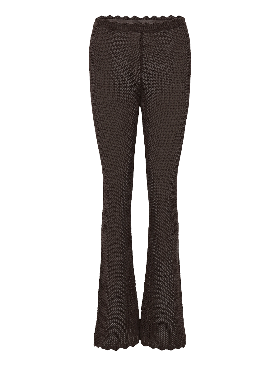 Monki - Flared Crochet Trousers - flare bukser - brown dark - 1