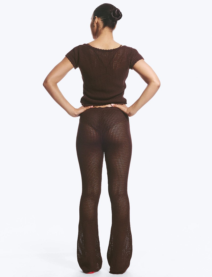 Monki - Flared Crochet Trousers - flare bukser - brown dark - 5