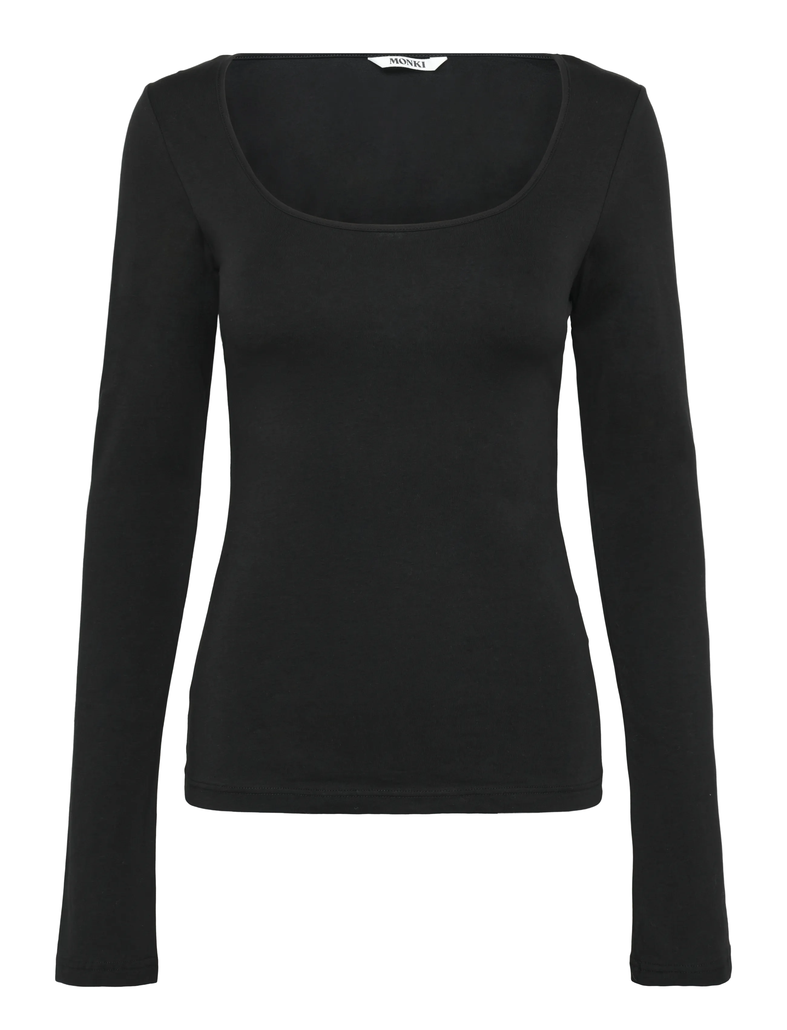 Monki Slim Scoop Neck Long-Sleeved Top, Long-sleeved, Sort, Str: XL