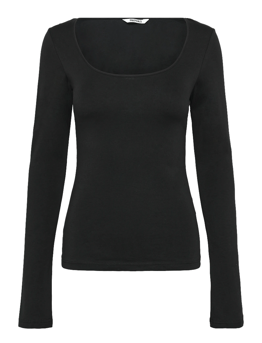Monki - Slim Scoop Neck Long-Sleeved Top - langærmede toppe - black dark - 0