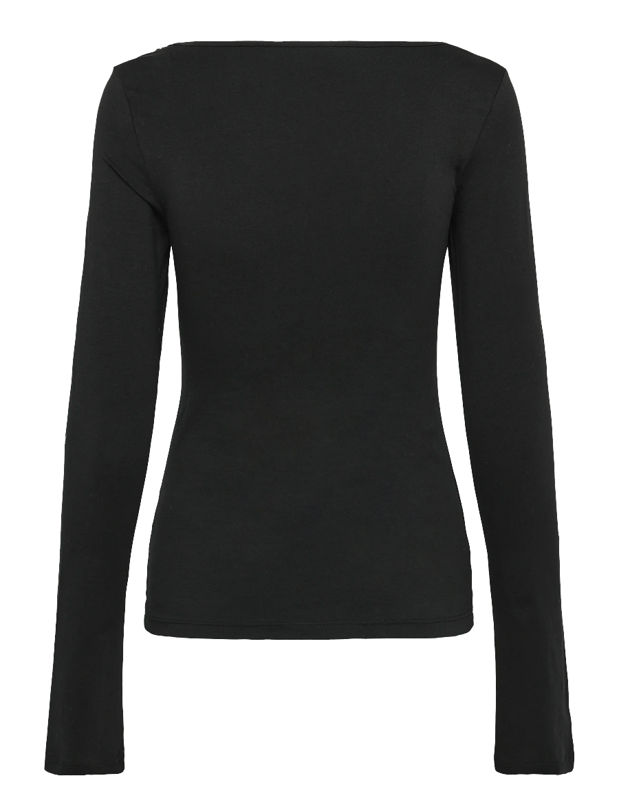 Monki - Slim Scoop Neck Long-Sleeved Top - langærmede toppe - black dark - 1