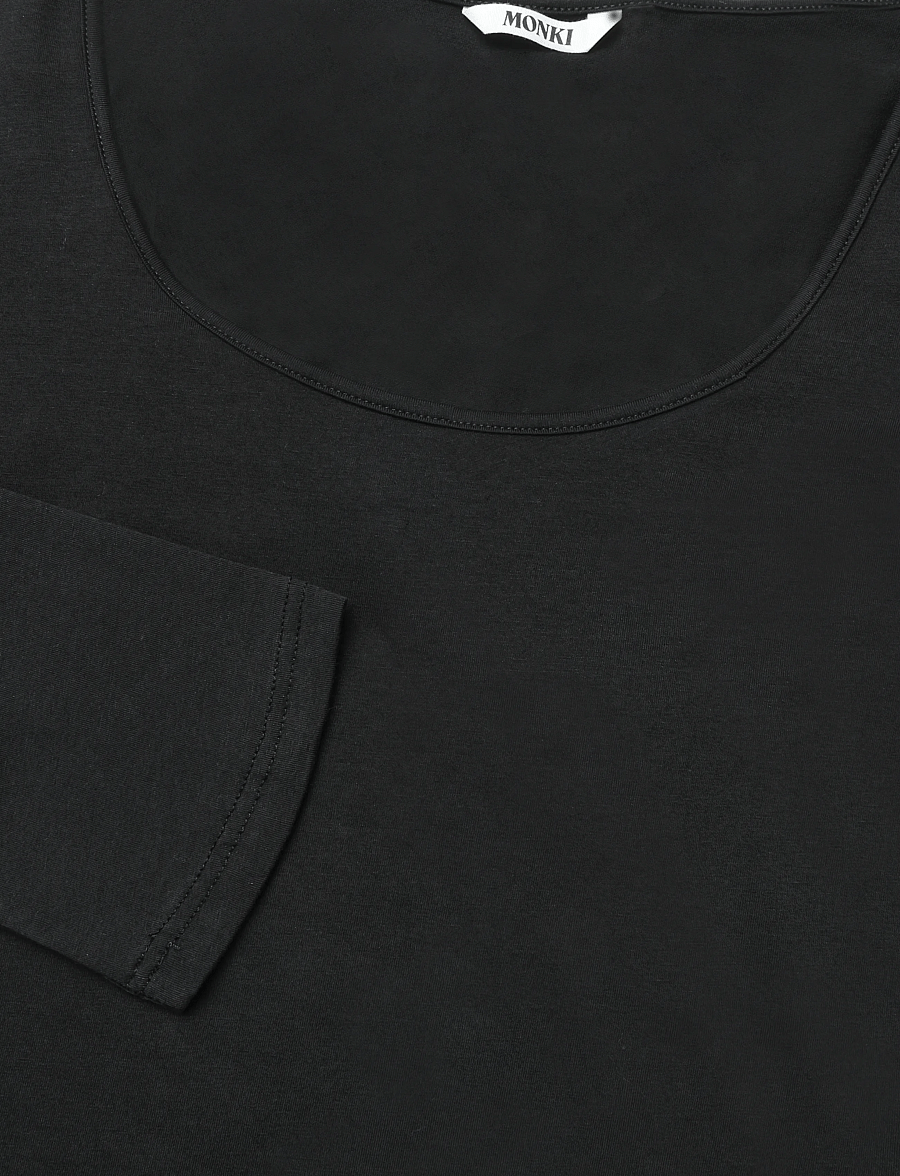 Monki - Slim Scoop Neck Long-Sleeved Top - langærmede toppe - black dark - 2