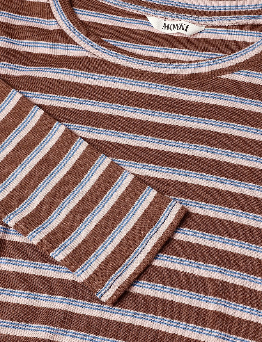 Monki - Ribbed Tight LS - langærmede toppe - brown dark - 2