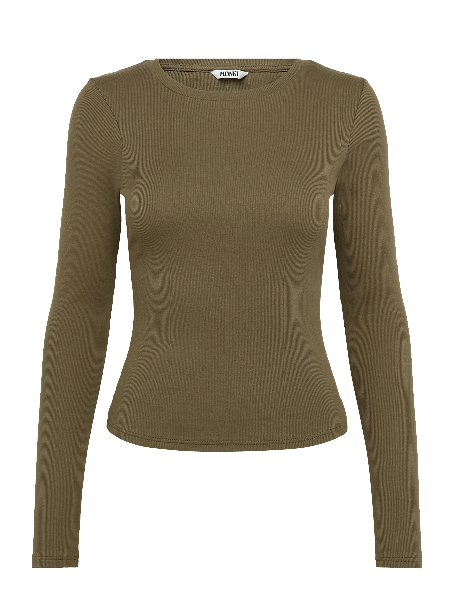 Monki - Tight Ribbed Long-sleeve - langærmede toppe - brown medium dusty - 0