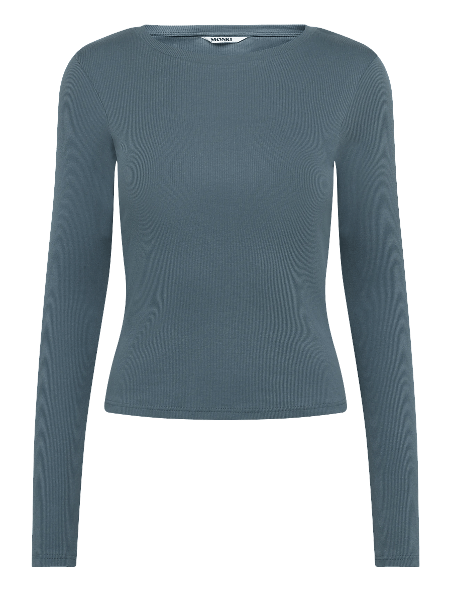 Monki - Tight Ribbed Long-sleeve - langærmede toppe - grey dark - 0