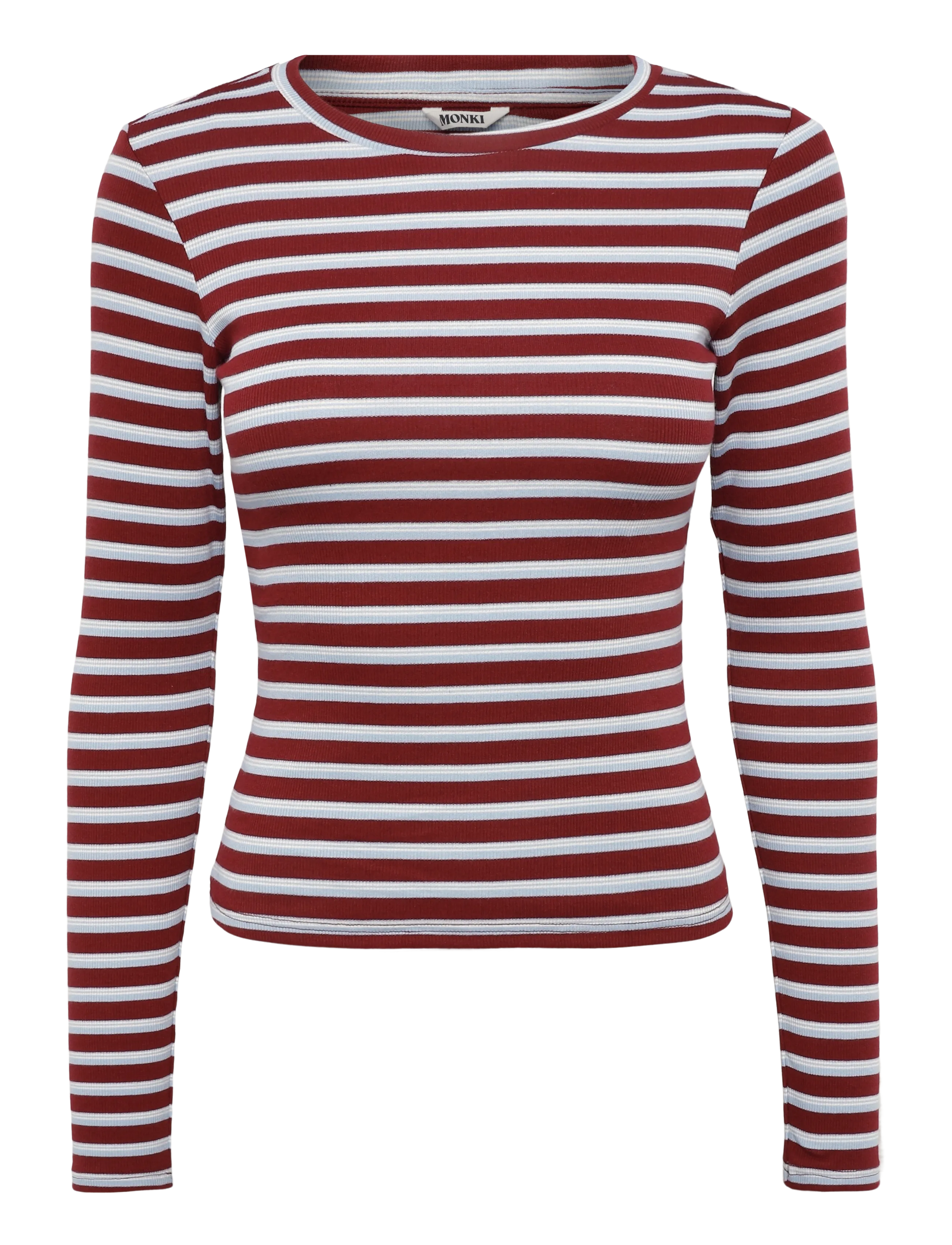 Monki Ribbed Tight LS - Long-sleeved tops - RED DARK / burgundy
