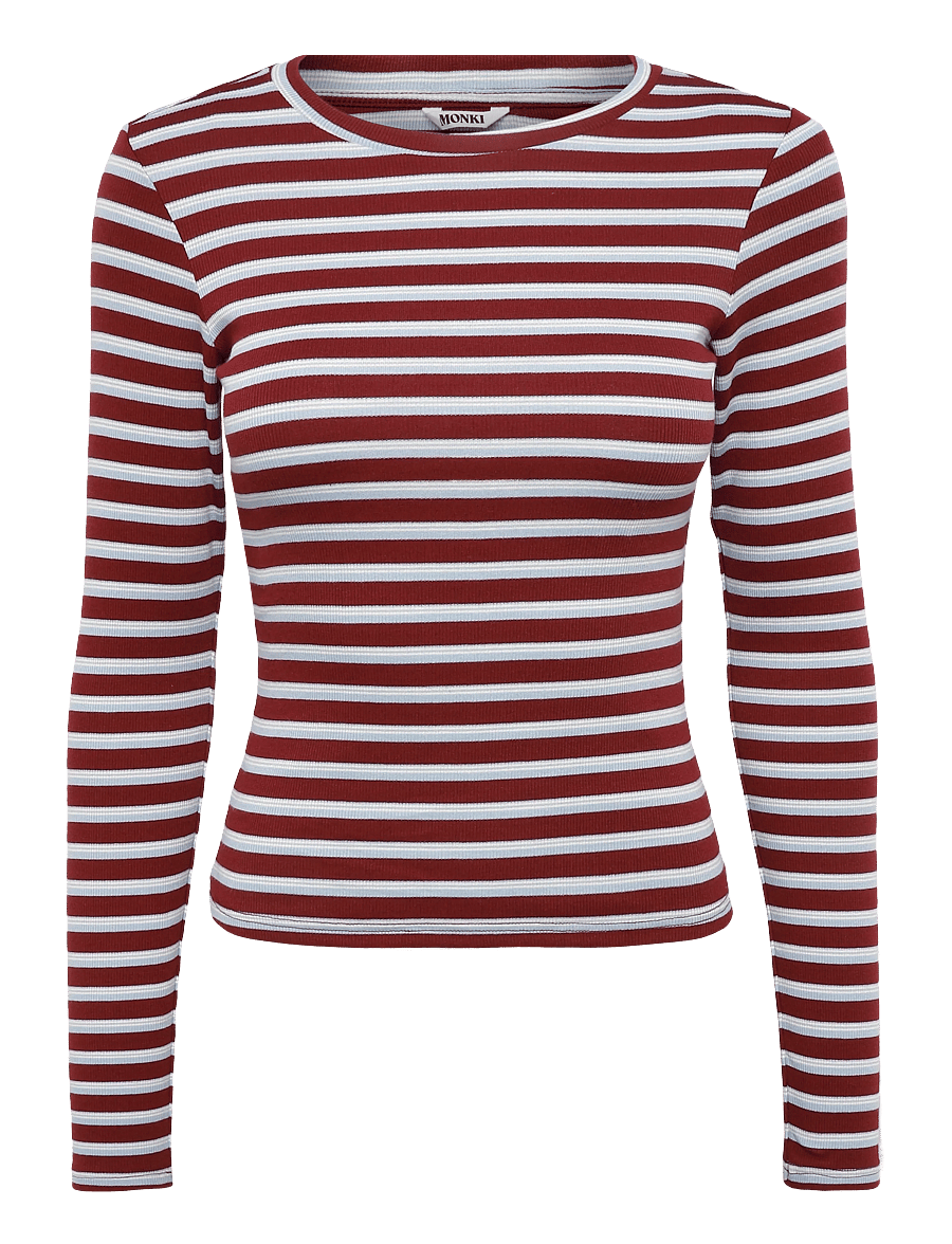Monki - Tight Ribbed Long-sleeve - pikkade varrukatega topid - red dark - 0
