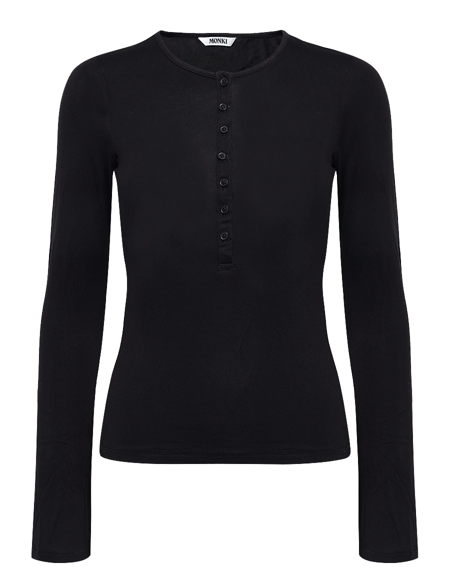 Monki - Henley LS - langärmlige tops - black dark - 0