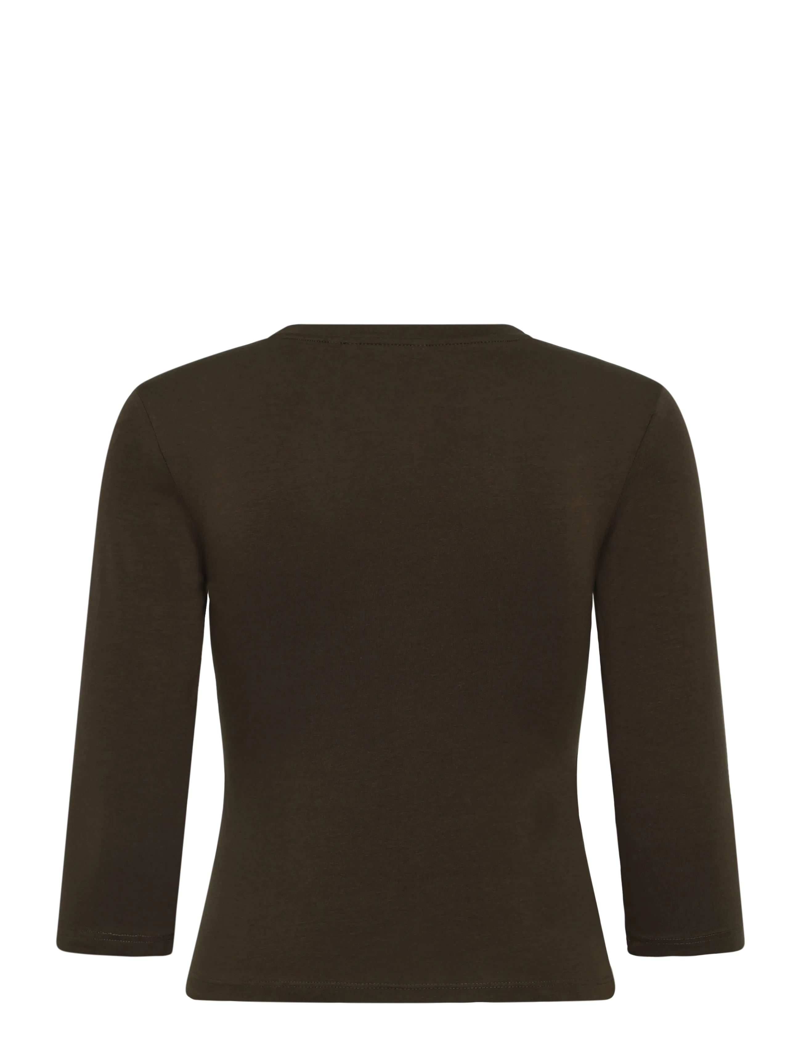 Monki - Round Neck Three-Quarter Sleeve Top - pikkade varrukatega topid - brown dark - 1