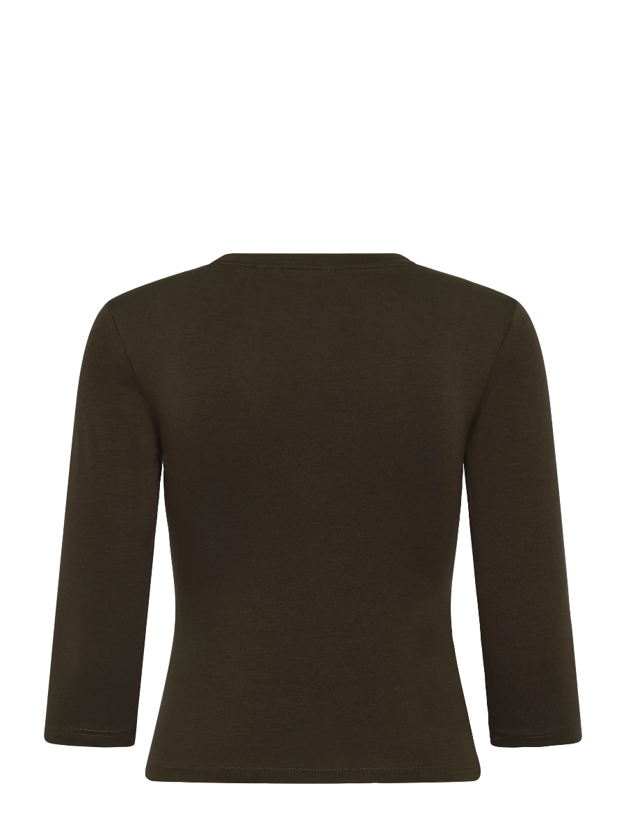 Monki - Round Neck Three-Quarter Sleeve Top - långärmade toppar - brown dark - 1