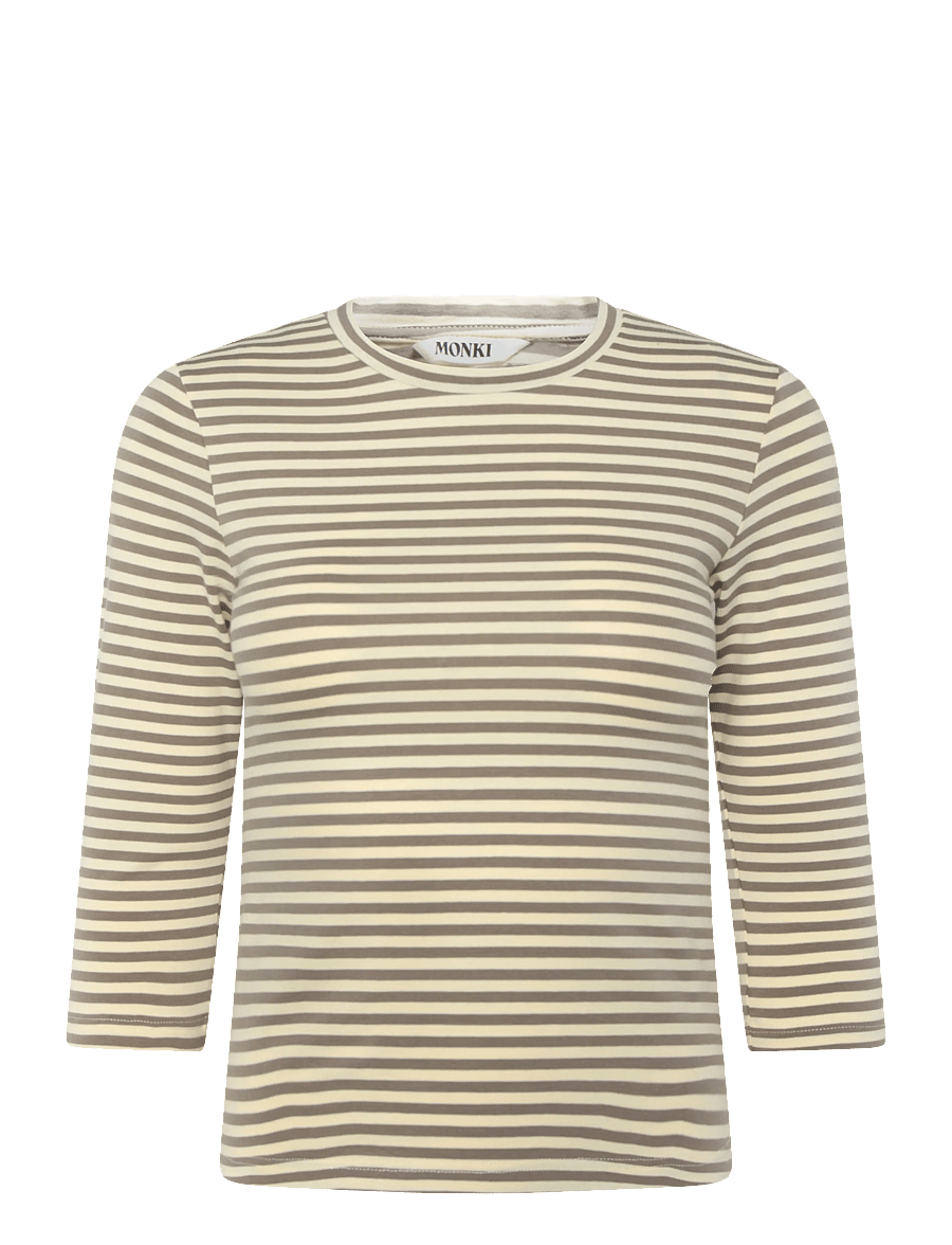 Monki - Round Neck Three-Quarter Sleeve Top - långärmade toppar - yellow dusty light - 0