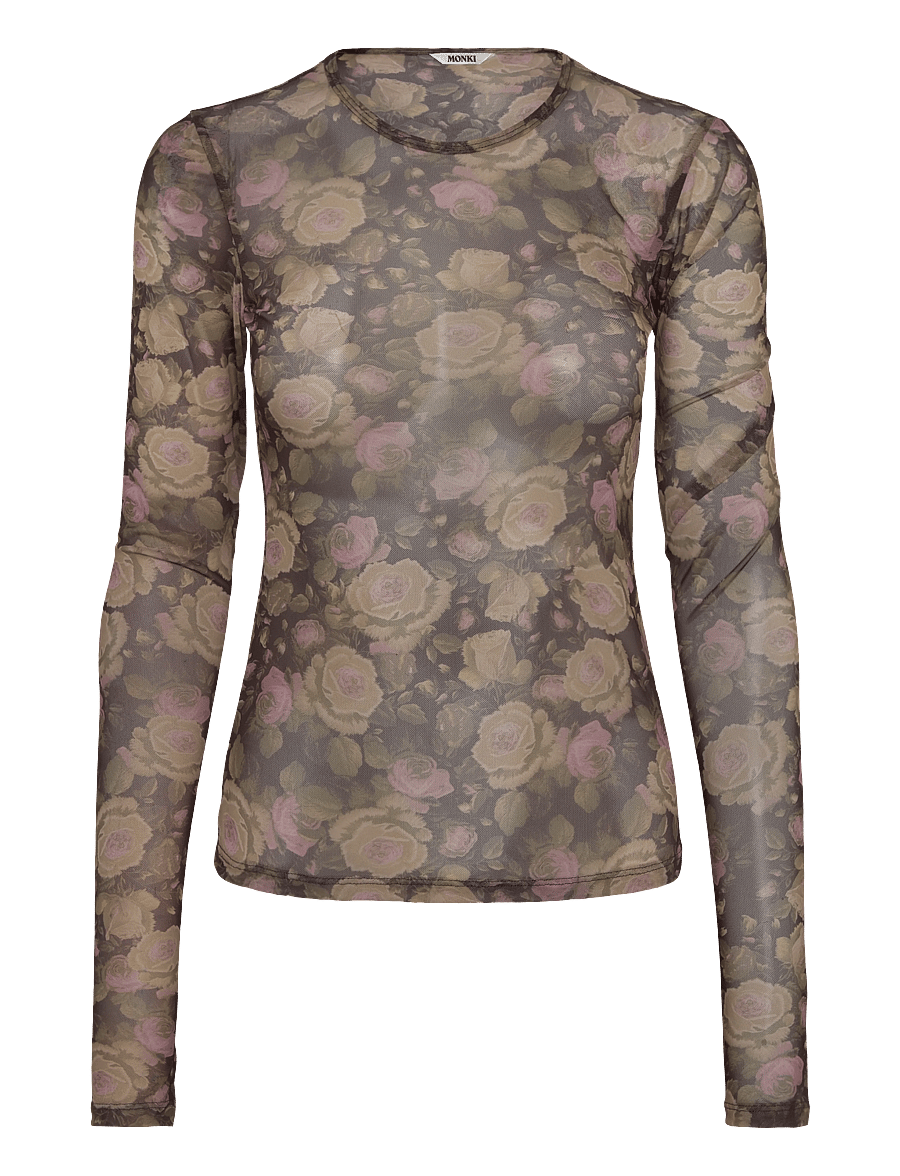 Monki - Flora Printed LS - langærmede toppe - brown dark - 0