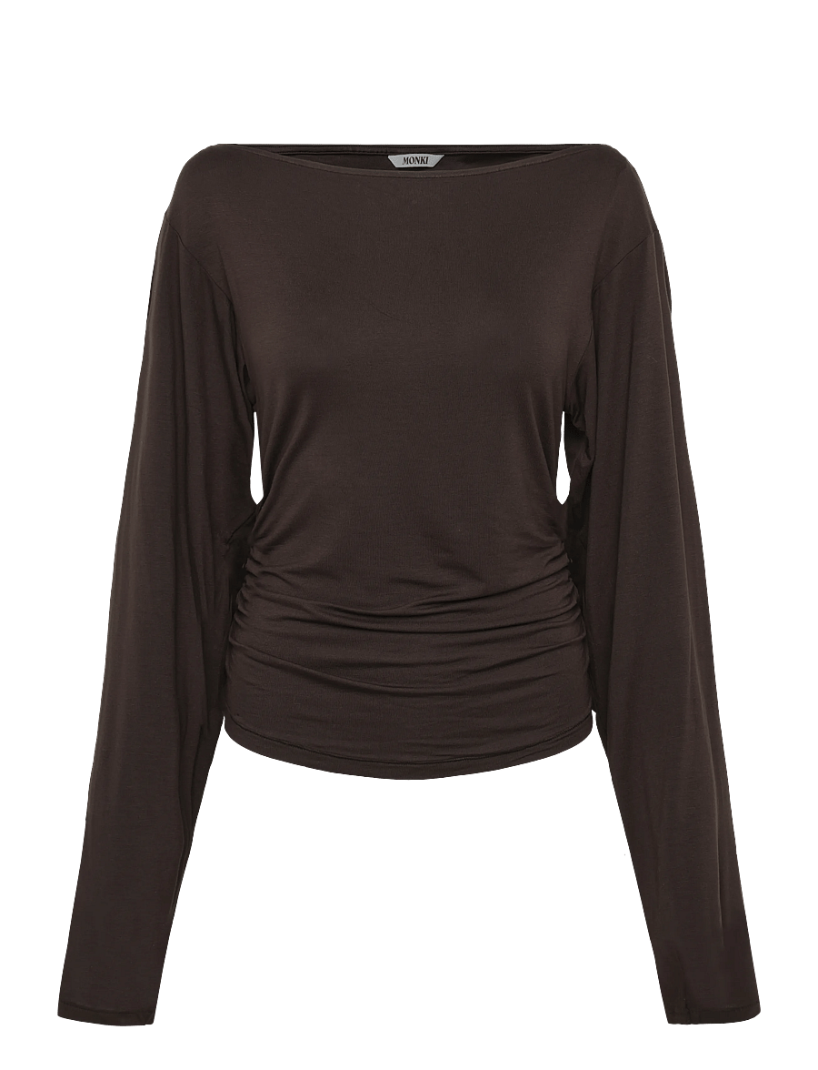 Monki - Waisted long-sleeved top - langærmede toppe - brown dark - 0