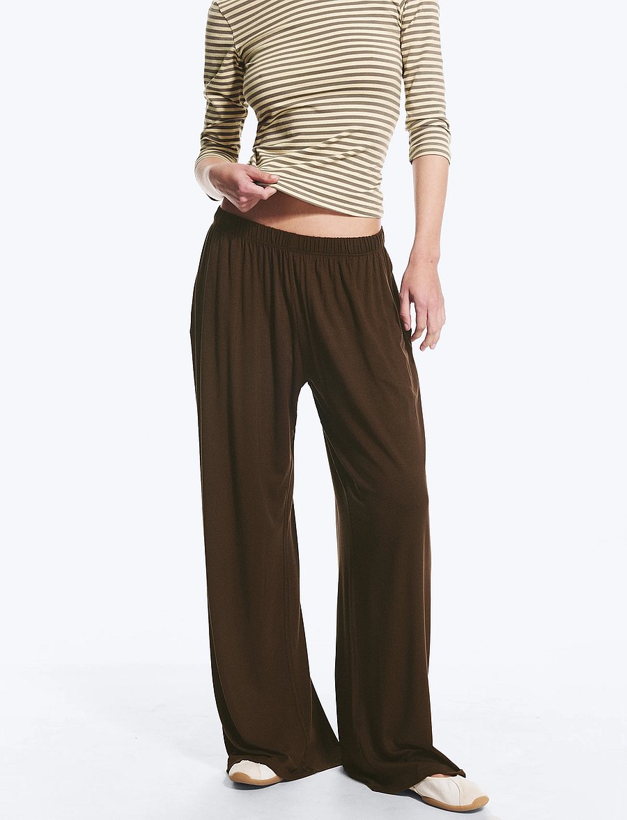 Monki - Rlxd Viscose Trousers - hosen mit weitem bein - brown dark - 3