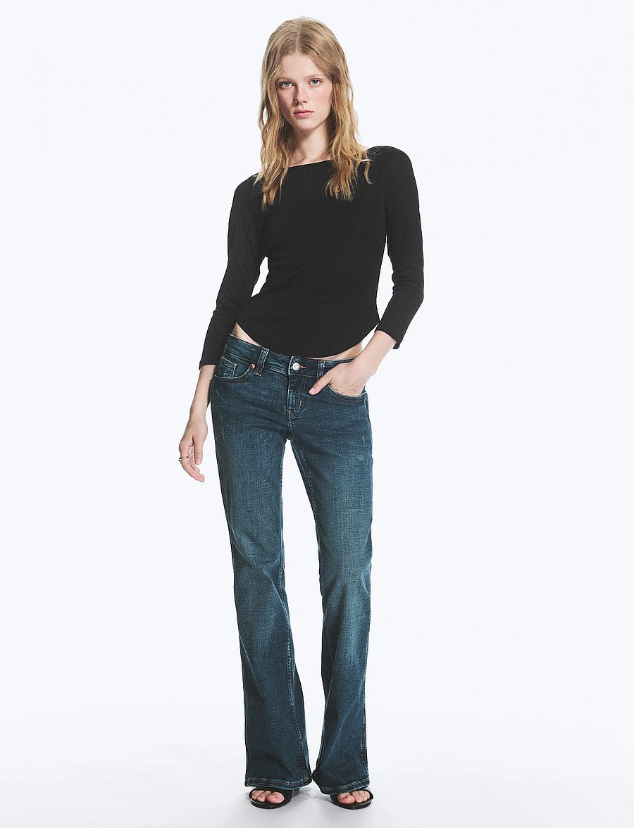 Monki - Low Waisted Zip Jeans - schlaghosen - denim blue dark - 0