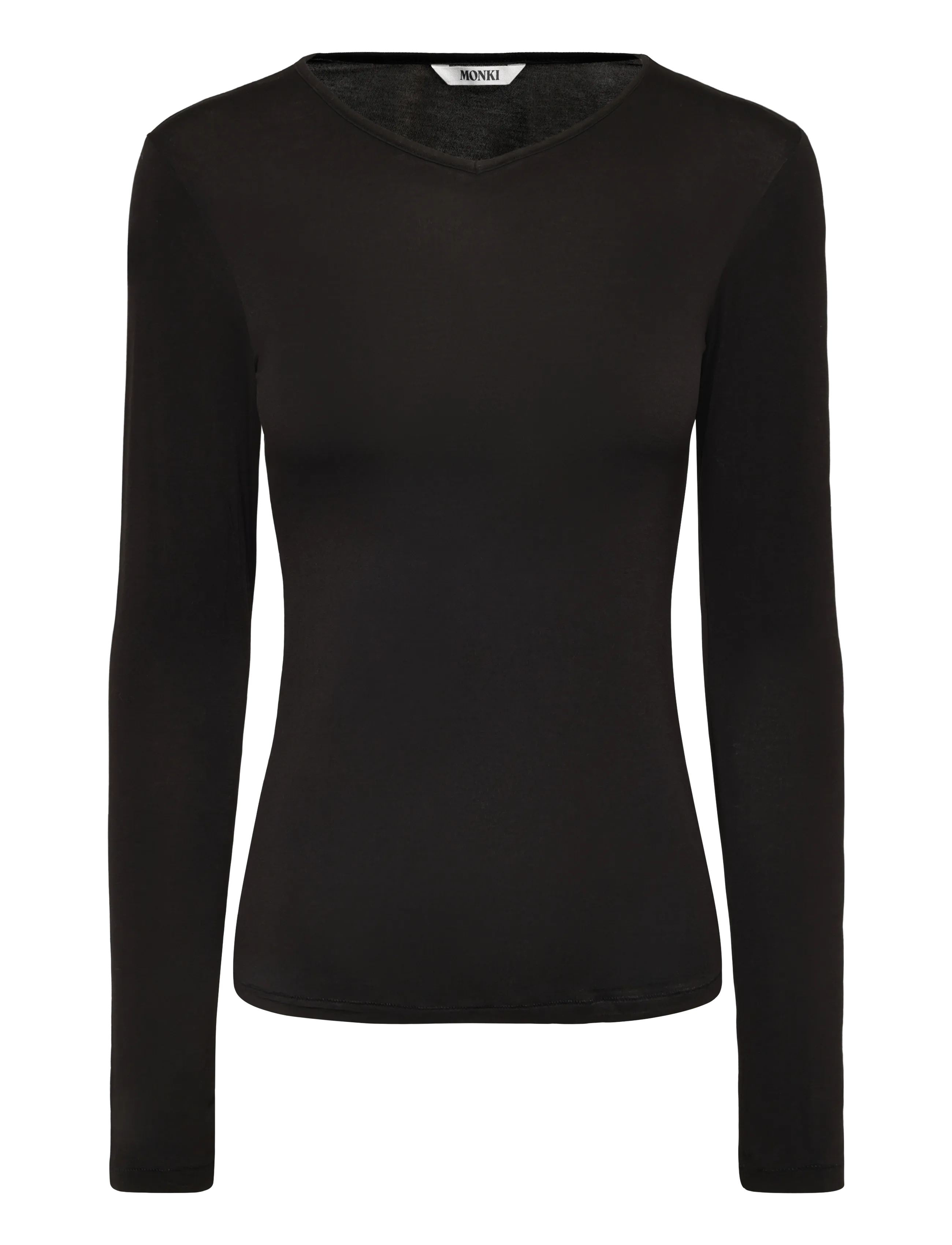 Monki Small V-Neck LS - Mode trends - BLACK DARK / black