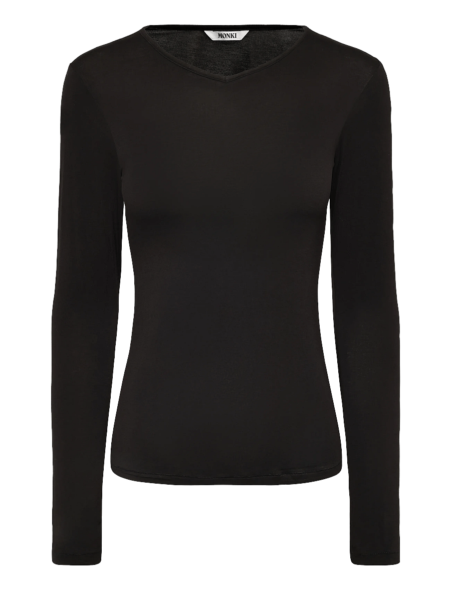 Monki - Small V-Neck LS - langærmede toppe - black dark - 0