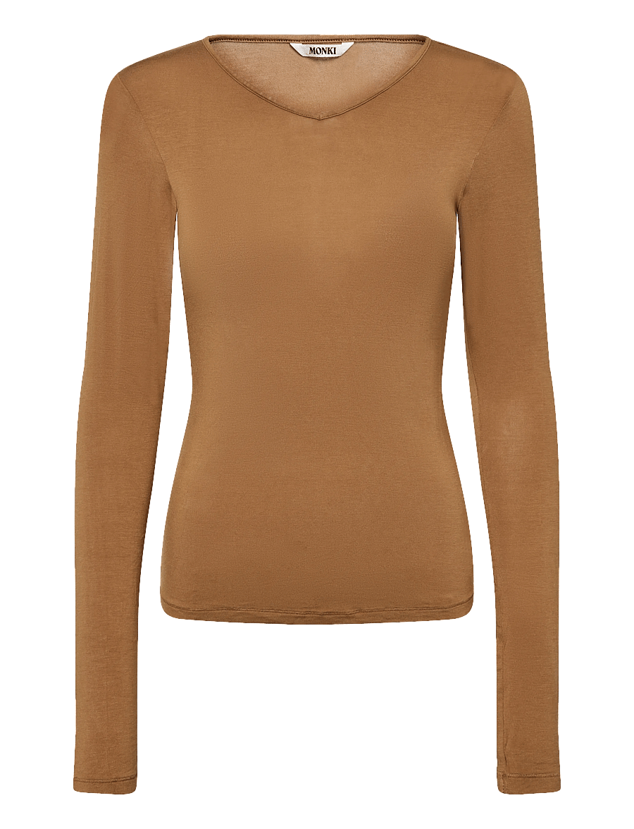 Monki - Anti-plunge V-neck top - pikkade varrukatega topid - brown medium dusty - 0