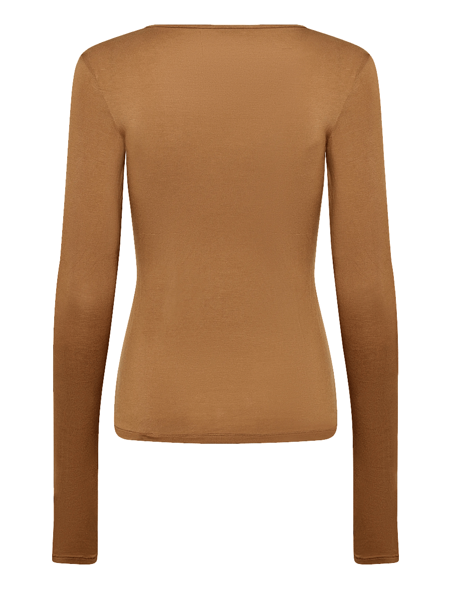 Monki - Anti-plunge V-neck top - pikkade varrukatega topid - brown medium dusty - 1