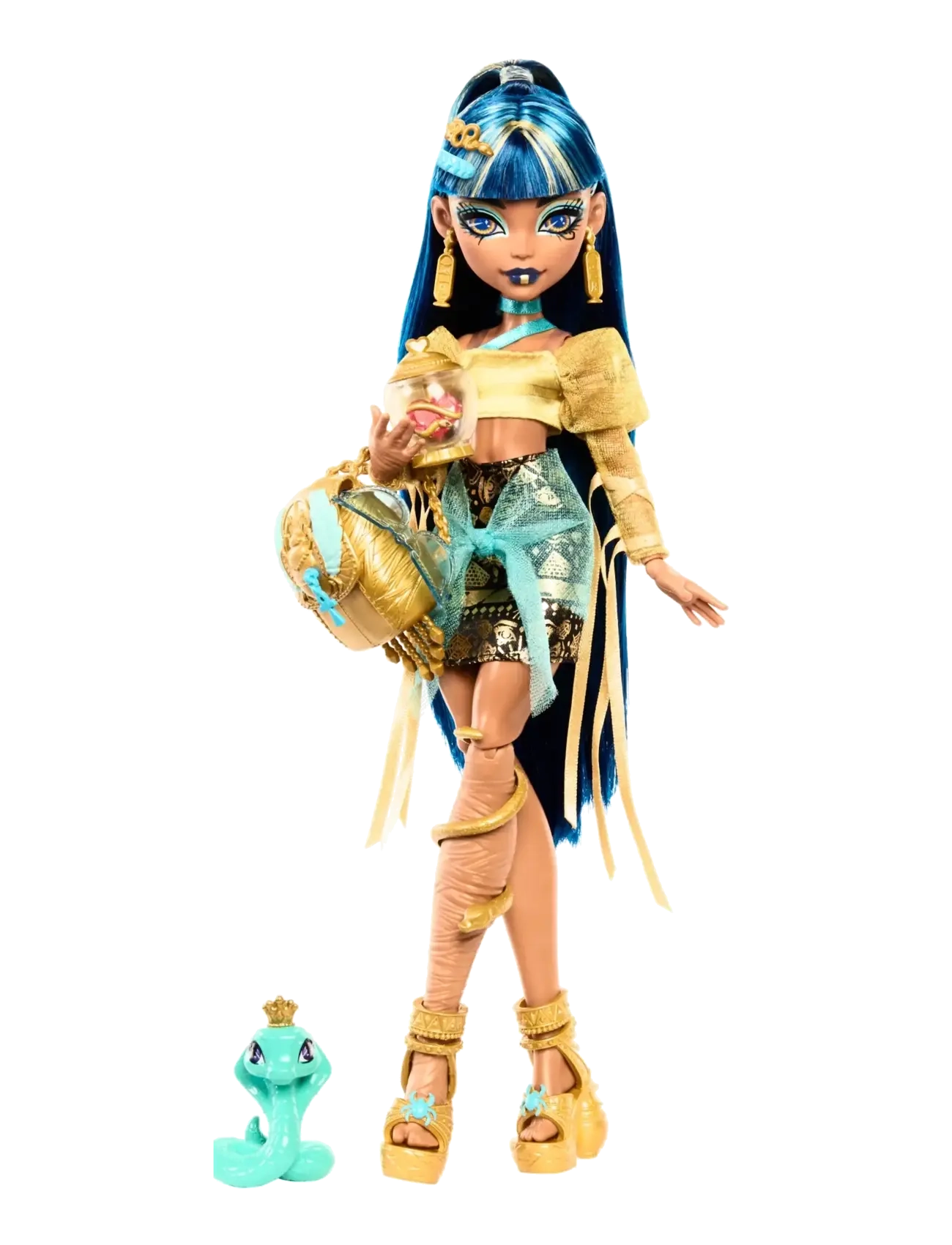 Monster High Cleo De Nile Fashion Doll With Pet Hissette And Accessories, Børn, Dolls, Guld, Str: ONE SIZE