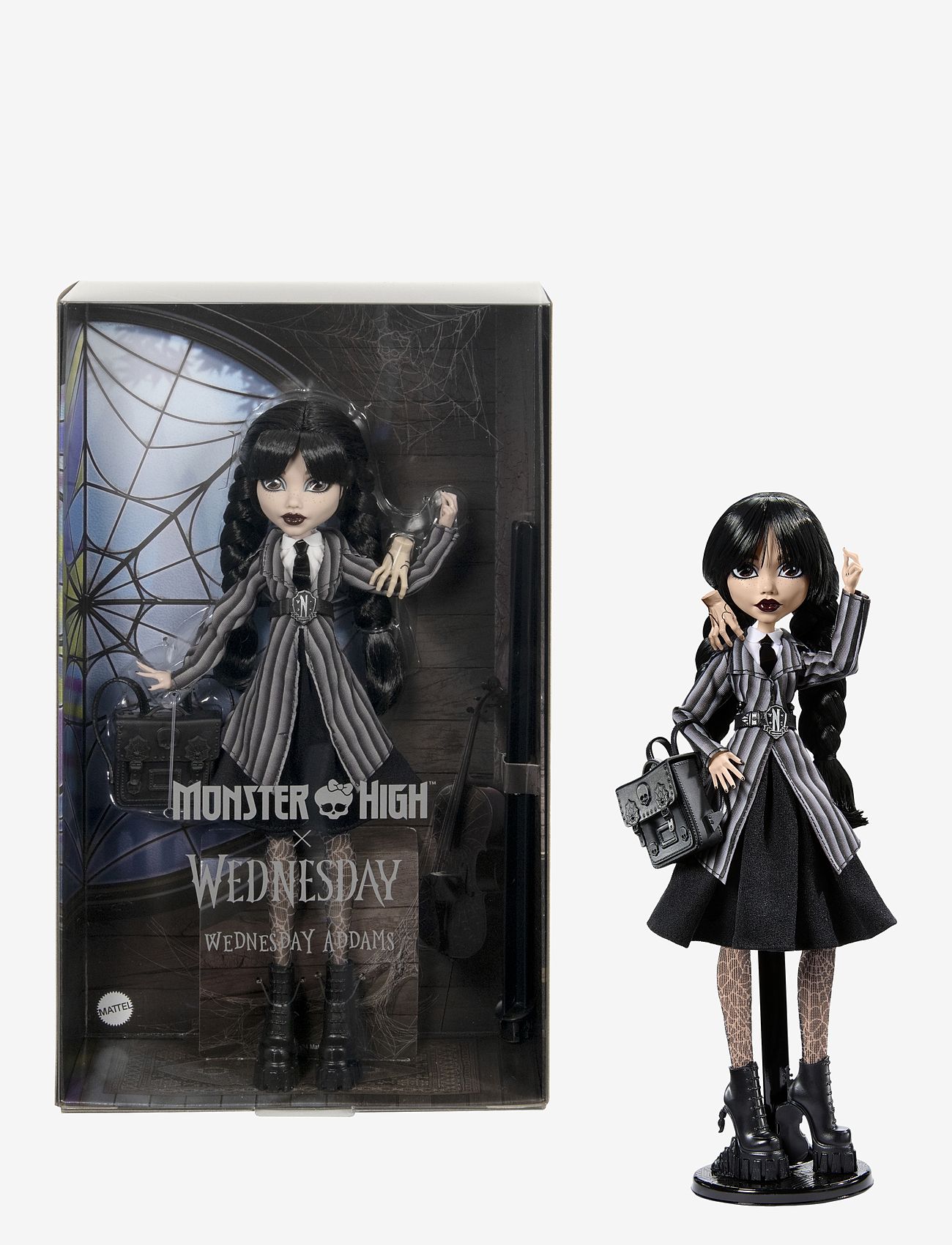 Monster High - Wednesday Collectible Doll, Wednesday Addams in Nevermore Academy Uniform with Thing - dukker - multicolor - 0