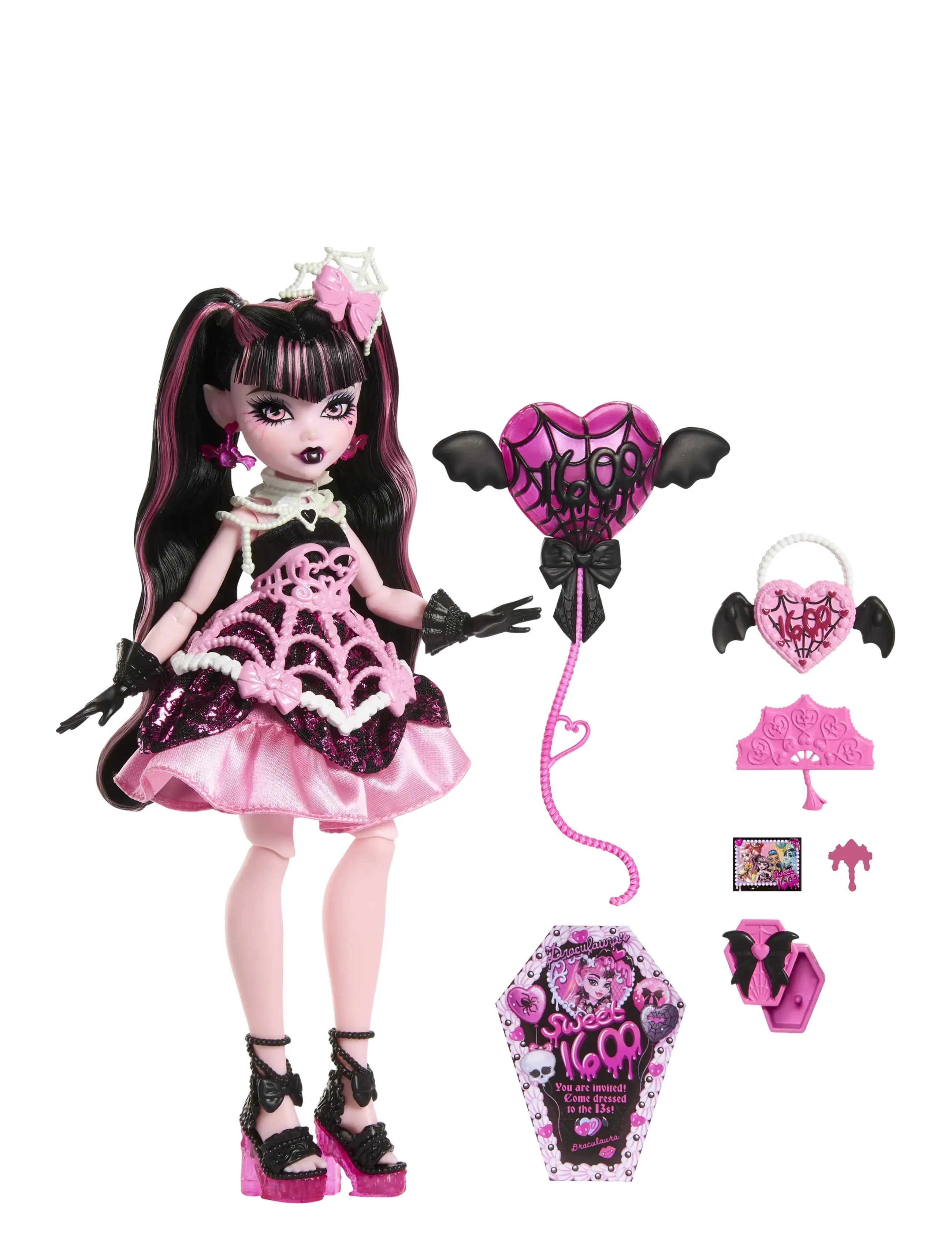 Monster High Scary Sweet Birthday Draculaura Doll In Party Dress With Balloon & Gift, Børn, Dolls, Multi/mønstret, Str: ONE SIZE
