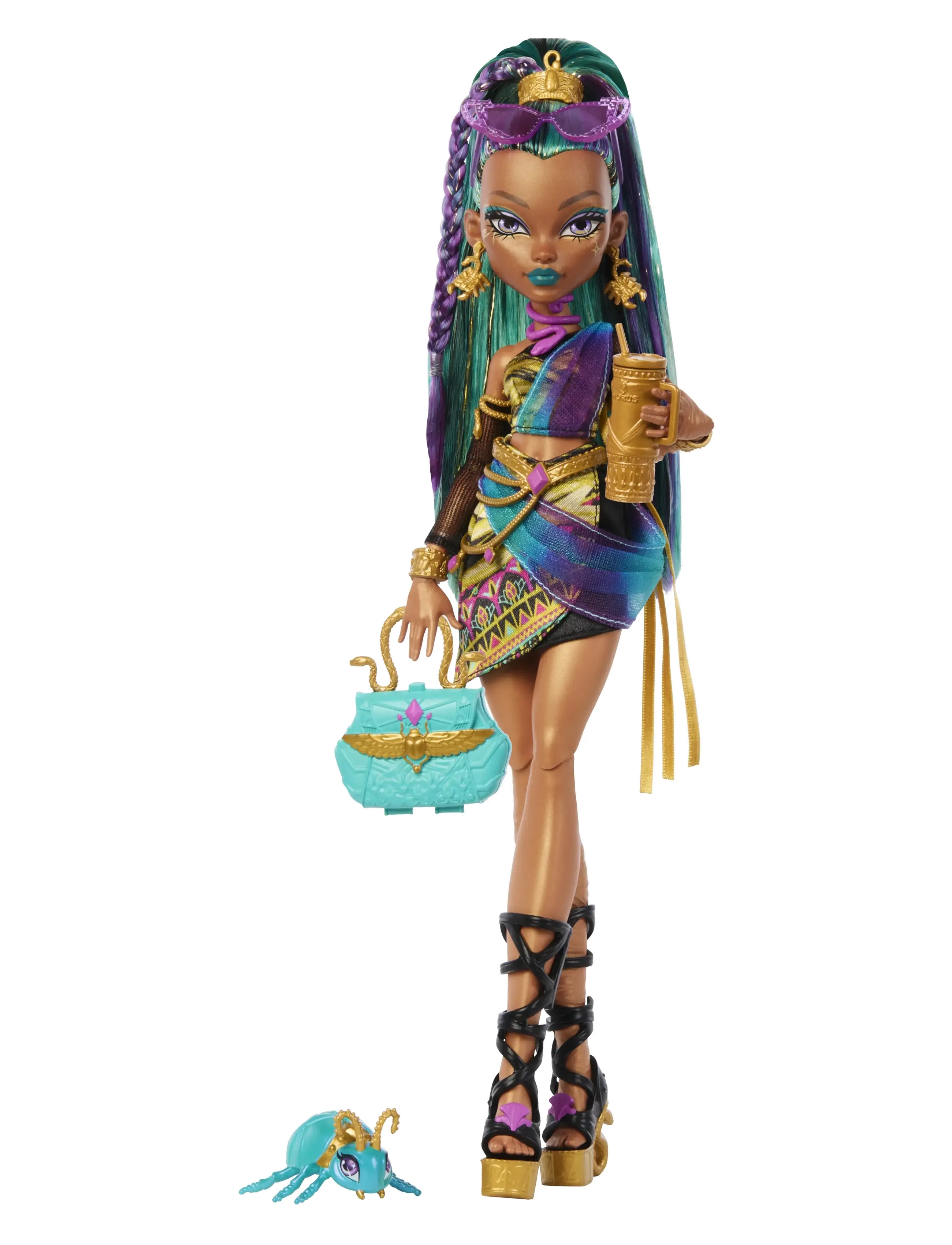 Monster High Nefera De Nile Doll With Pet Scarab Lavish And 7 Accessories Like Purse And Snacks, Børn, Dolls, Multi/mønstret, Str: ONE SIZE