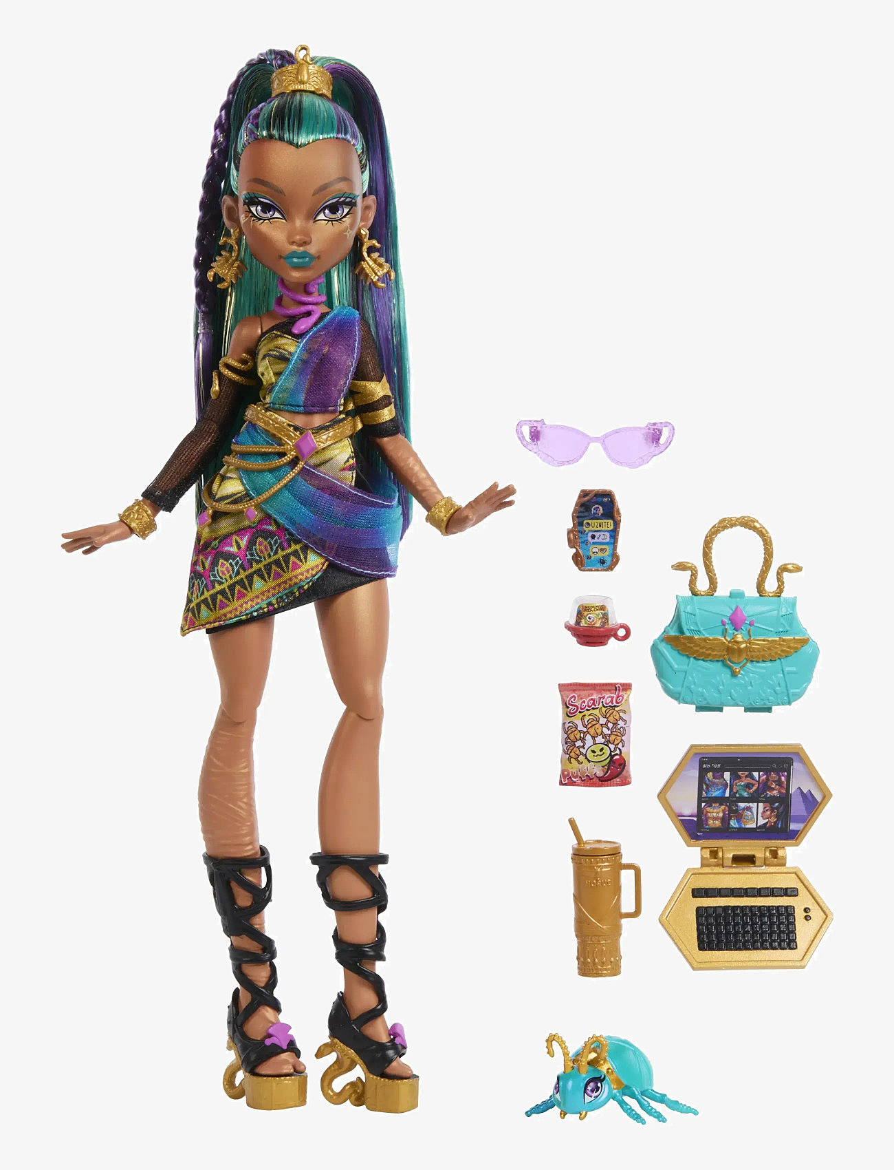 Monster High - Nefera De Nile Doll with Pet Scarab Lavish and 7 Accessories like Purse and Snacks - dukker - multi color - 1